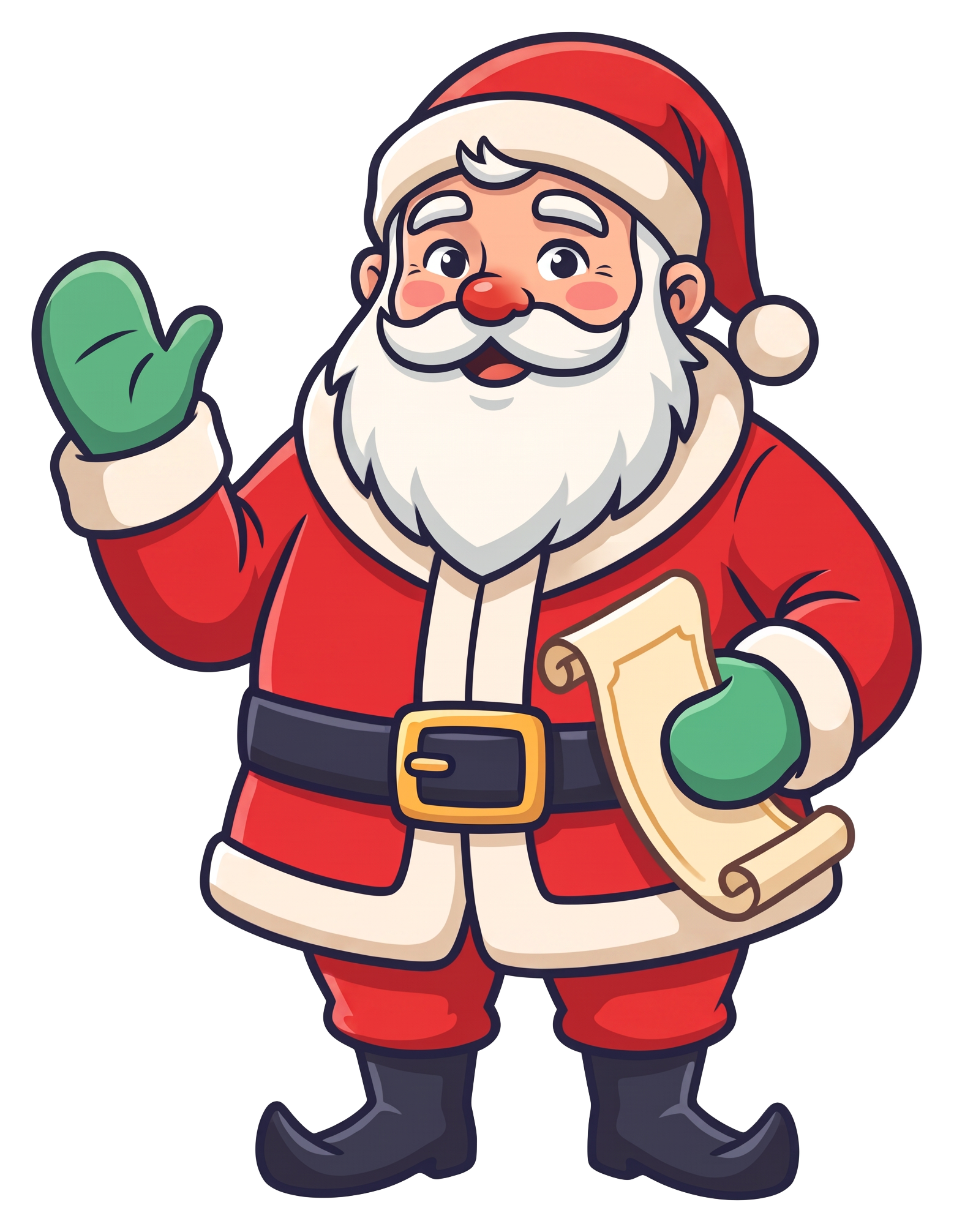 Father Christmas waving, holding his scroll